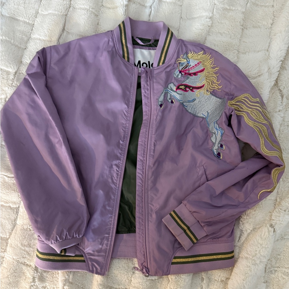 Purple Bomber Jacket with Embroidered Horse